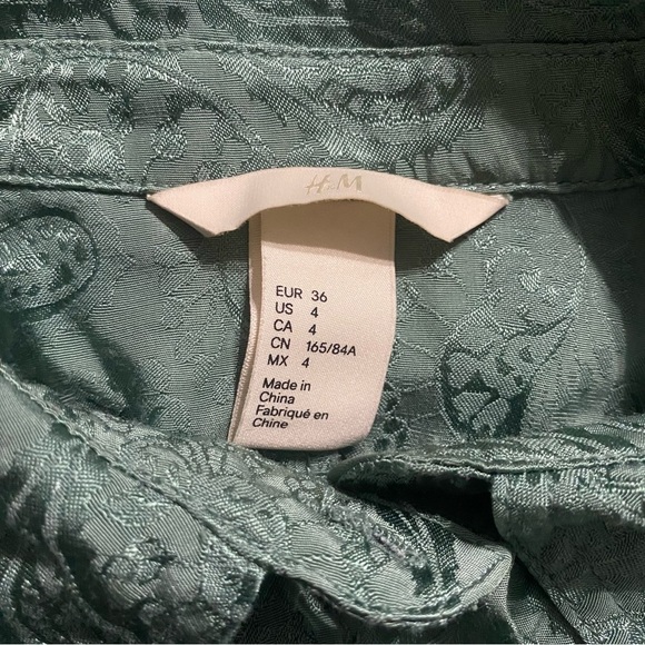 H&M Green Jacquard Paisley Print Weave Button Up Lace Dress - Picture 7 of 9